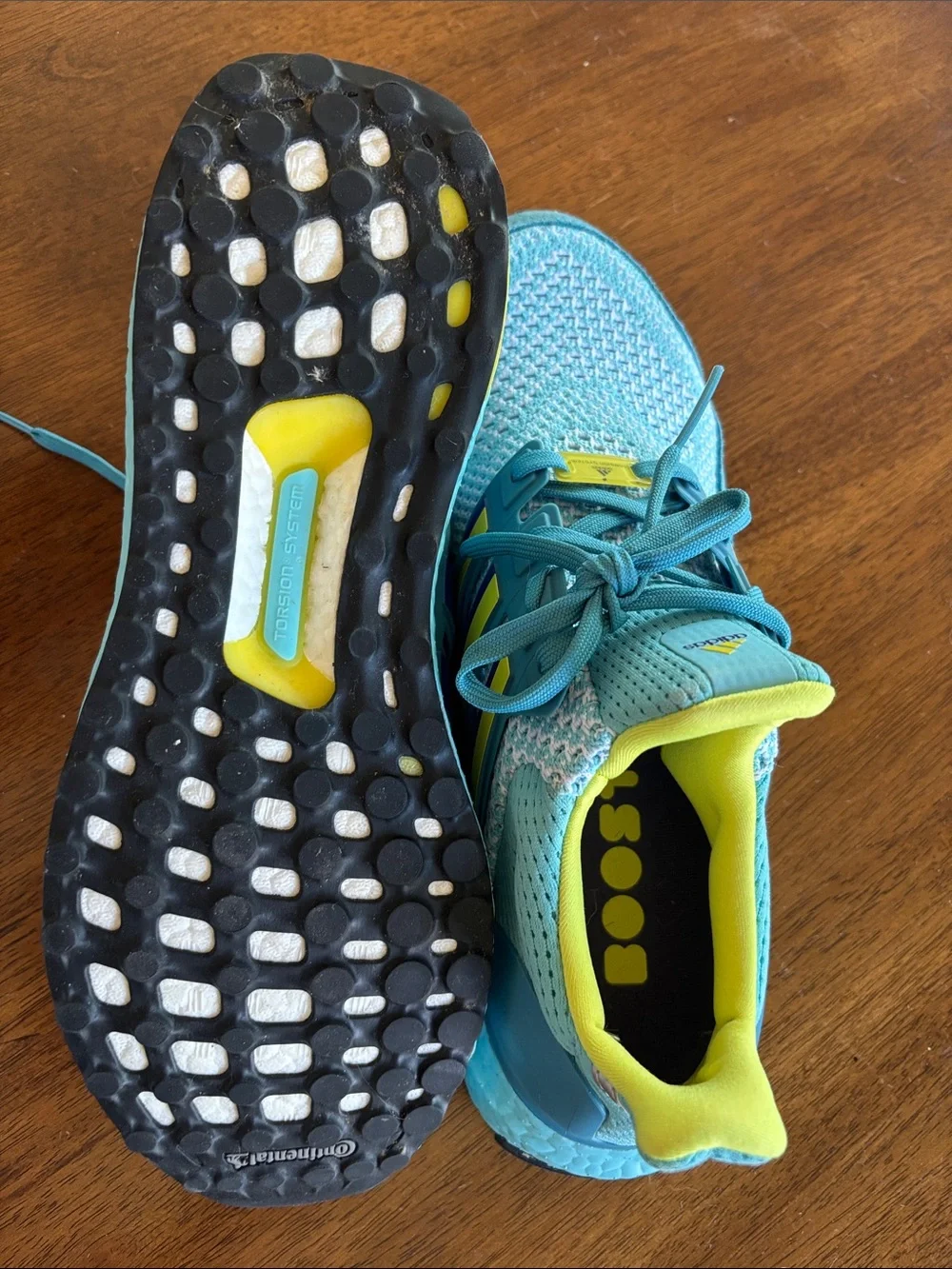 adidas Aqua Teal Knit Running Shoes with Yellow Accents